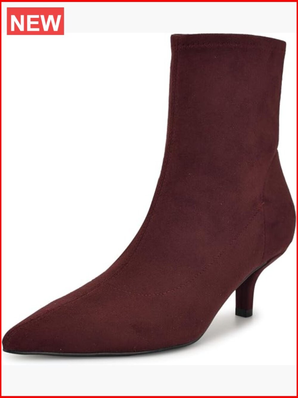 Faux Suede Ankle Booties with Kitten Heel and Pointy Toe